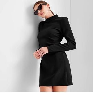 Future Collective w/ Kahlana Barfield Brown Mock Neck Open Back ALine Mini Dress